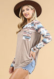 "Farm Girl" Stripe & Aztec Long Sleeve Top - Mocha