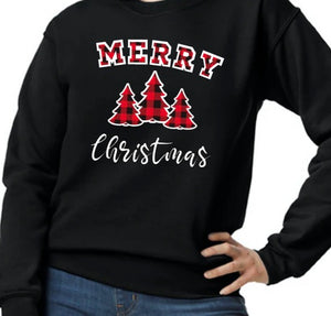 "Merry Christmas" Crewneck - Buffalo Plaid & White