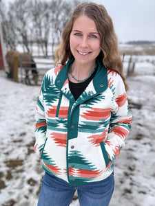 "Follow Your Arrow" Snap Button Down Aztec Jacket - Green