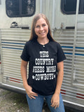 "This Country Needs More Cowboys" Graphic Tee - Black