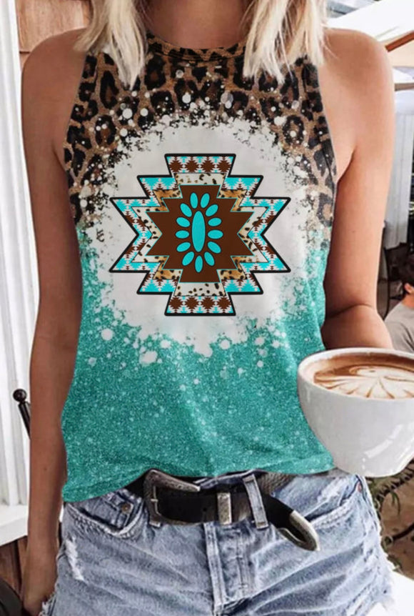 Leopard & Turquoise Aztec Symbol Tank Top