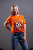 "Howdy Fall" Cow Print Pumpkin Graphic Tee - Orange