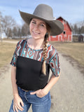 "White Buffalo" Black & Tribal Print Mesh Top