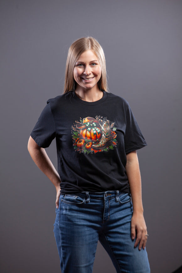 Cowboy Boot Pumpkin Tee - Black