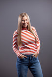 Orange & White Striped Turtleneck Long Sleeve Top