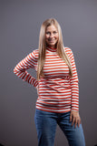 Orange & White Striped Turtleneck Long Sleeve Top