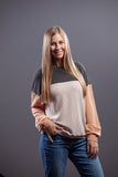 Charcoal, Cream, & Caramel Ribbed Color Block Top