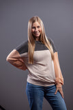 Charcoal, Cream, & Caramel Ribbed Color Block Top