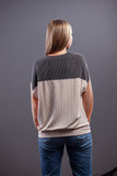 Charcoal, Cream, & Caramel Ribbed Color Block Top