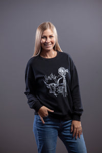 "Howdy" Longhorn & Windmill Embroidered Crew Neck