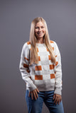 Checked Up Sweater - Caramel, Gray, & White