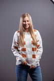 Checked Up Sweater - Caramel, Gray, & White