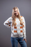 Checked Up Sweater - Caramel, Gray, & White