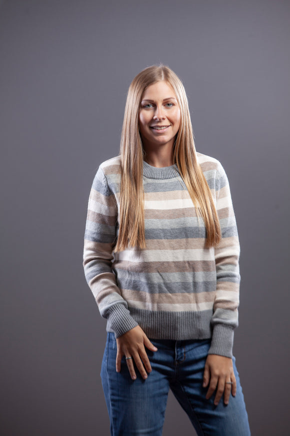 Gray, Cream, & White Stripe Sweater