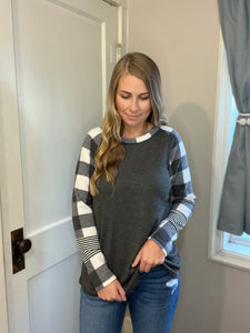 Gray & White Buffalo Plaid Waffle Top