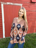 "Fancy Like" Aztec Long Sleeve Top - Rust