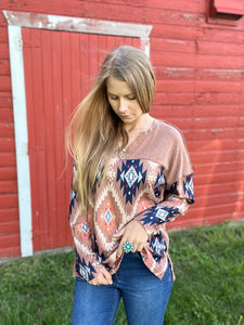 "Fancy Like" Aztec Long Sleeve Top - Rust